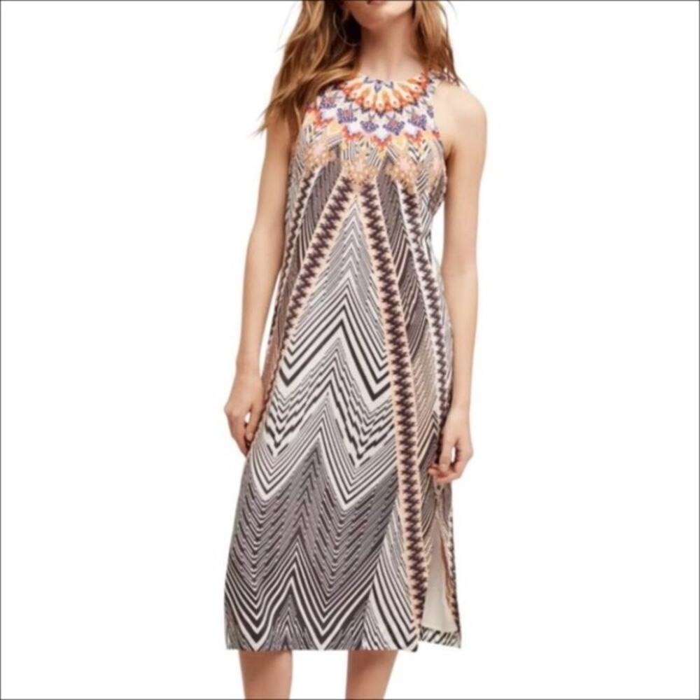 Anthropologie HD in Paris Boho Print Solstice Silk Sleeveless Midi Dress Size 6